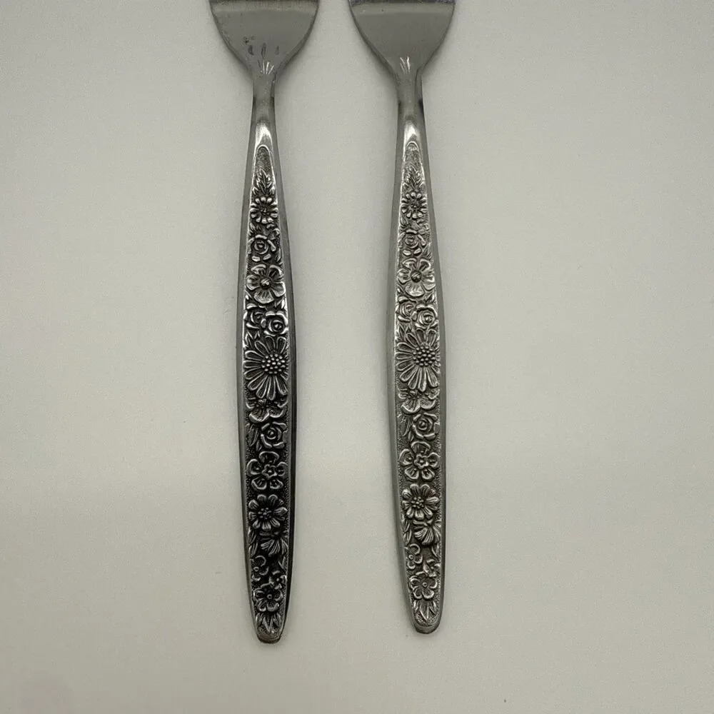 Vintage Stainless Steel Salad Forks Floral Japan Set Of 2 - Picture 3 of 5
